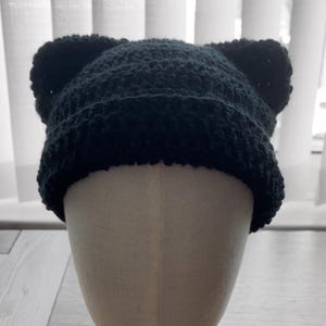 Cat ear beanie | Cat ear hat | Crochet beanie | Black kitty ear hat | Solid color hat | Cute beanie