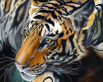 Year of the tiger 2022, Fine Art print 'Nightwatch' tiger, by Claudia Hahn, big cat, Celebrate Lunar New Year