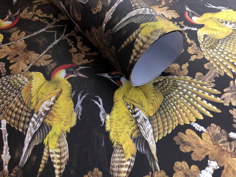 Kaleidoscope Woodpecker birds wrapping paper, 100% recyclable silk paper, eco friendly gift wrap image 3