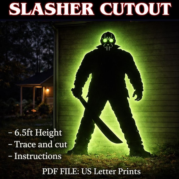Halloween Masked Slasher Silhouette - 6.5ft Halloween Decor Template (PDF Pattern
