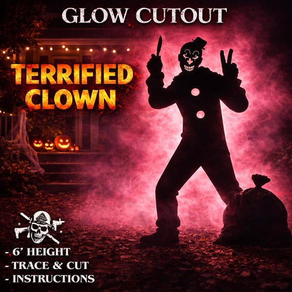 Terrified Clown Halloween Decor Cutout – 6ft Life-Size Silhouette Template (PDF)
