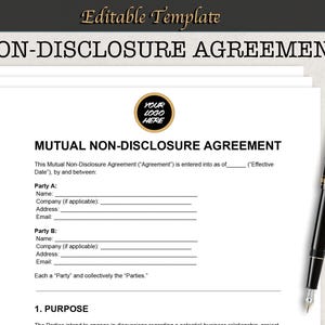 Non-Disclosure Agreement Template - Word & PDF | Simple Mutual Confidentiality Contract - Printable Business NDA Template