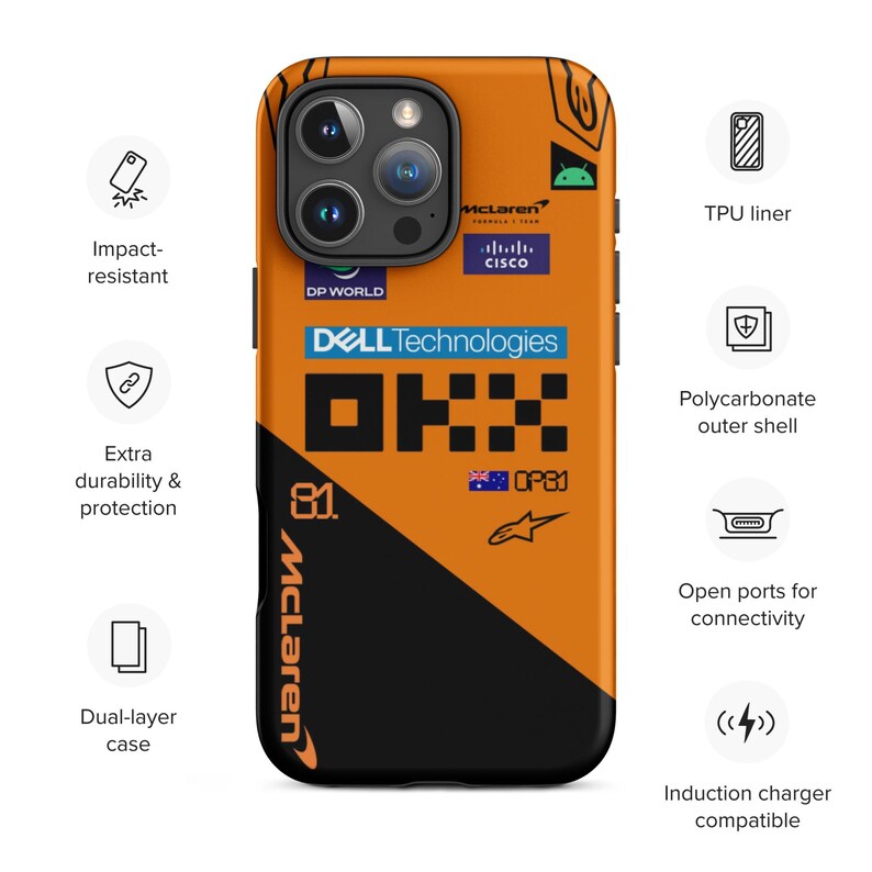 Oscar Piastri McLaren F1 Race Suit iPhone Case: Formula 1 Fan Gift Tough Case Matte