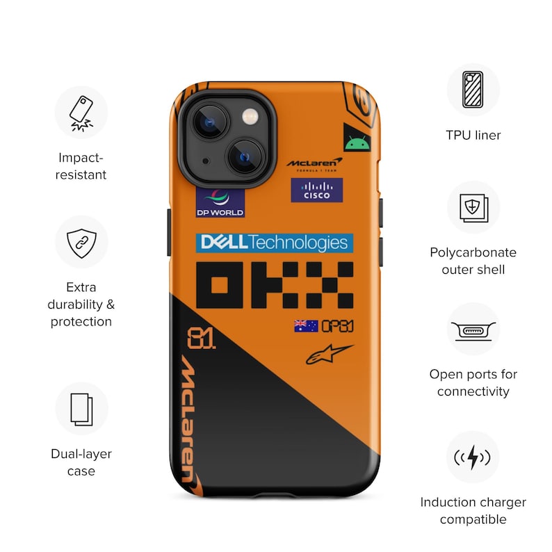Oscar Piastri McLaren F1 Race Suit iPhone Case: Formula 1 Fan Gift Tough Case Glossy