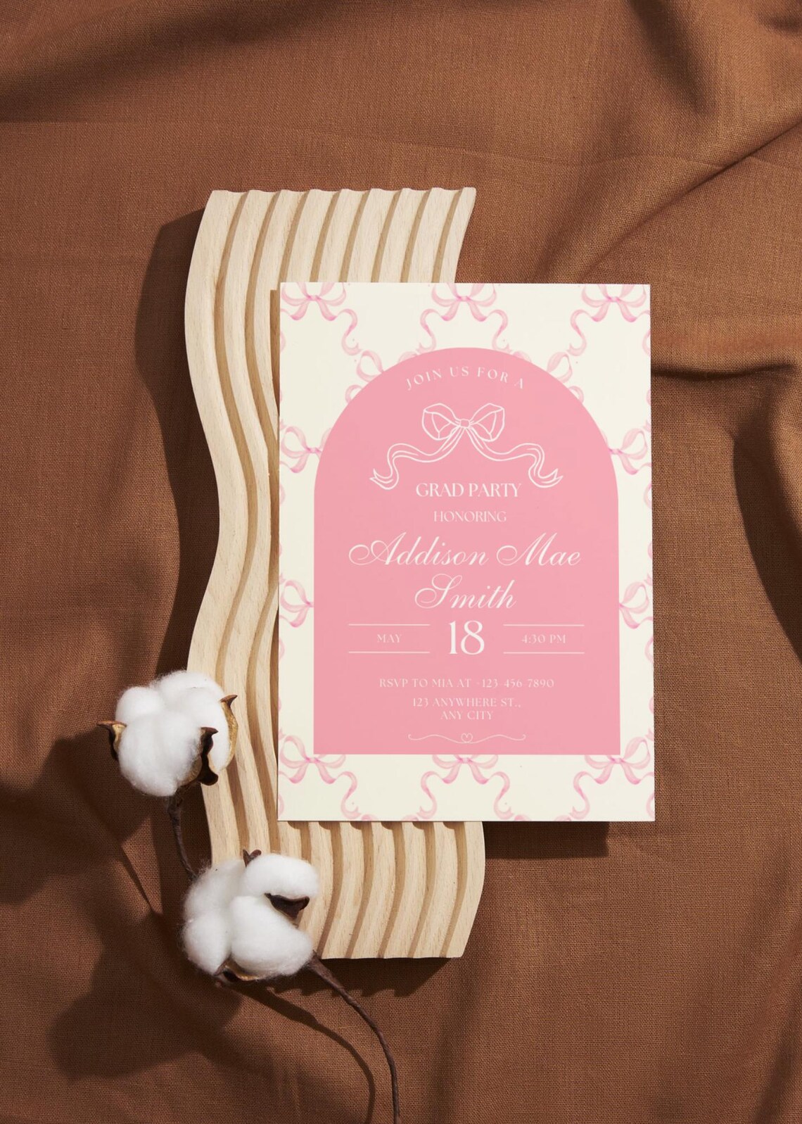 Pink Bow Graduation Party Invitation Template, Cute Coquette Aesthetic ...