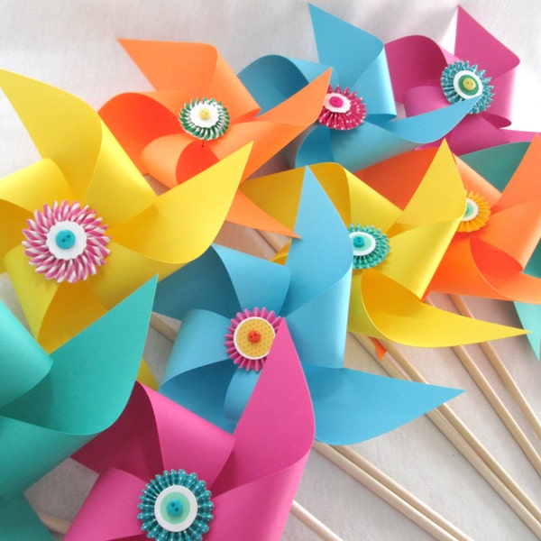 Paper Pinwheels Set of 10 Large Twirling Pinwheels Birthday Favors Baby Shower Party Favors Bat Mitzvah Favors Rainbow Favors Party Favors