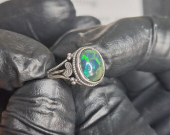 Beautiful green opal silver ring
