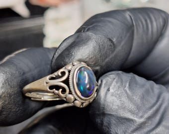 Beautiful blue opal silver ring