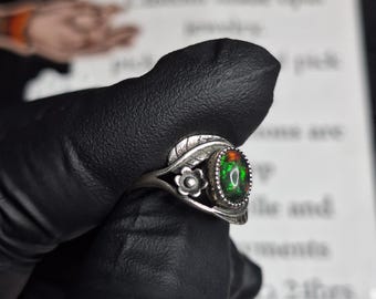 Beautiful dark green opal silver ring