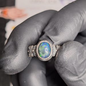 blue green opal silver ring