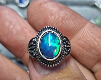 Beautiful blue opal silver ring