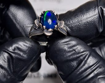 Beautiful dark blue opal silver ring