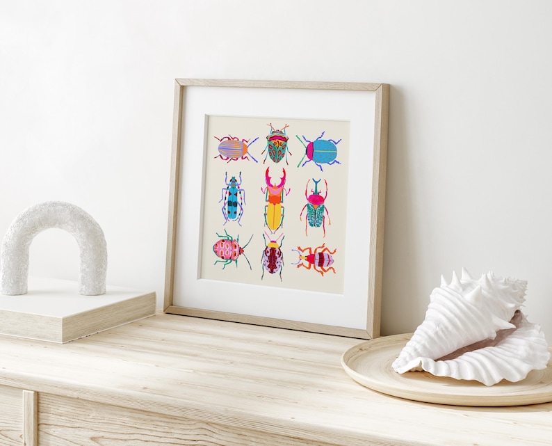 Vibrant Beetles Giclee Art Print | Colorful Insect Poster | Art for ...