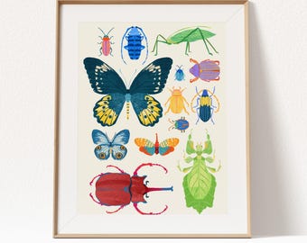 Colorful Insects Giclée Print: Butterfly & Moth Kids Room Framed Wall Art