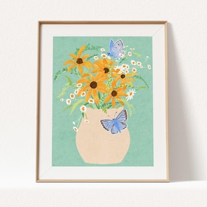Butterflies Wild Flowers Art Print – Botanical Wall Decor, Floral Garden Illustration, Nature-Inspired Flora and Fauna Artwork