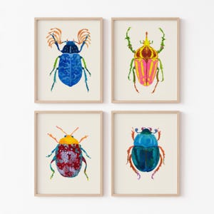 Beetle Art Print Set: Vibrant Gouache Watercolor Insect Wall Decor
