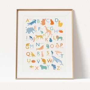 Alphabet Animal Poster – Colorful Educational Wall Decor for Kids Bedroom, Nursery, Playroom or Classroom, Boy Girl Bedroom Neutral