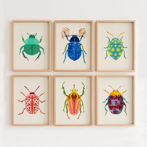 Watercolor Beetle Art Print Set: Colorful Insect Wall Decor