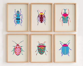 Colorful Beetle Giclee Art Print Set: Vibrant Insect Wall Decor, Nursery Art