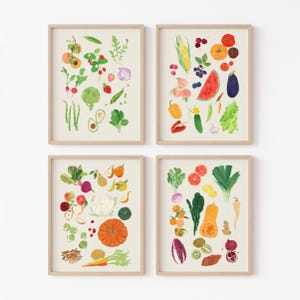 Seasonal Produce Prints: Farmhouse Kitchen Wall Art - Set of 4