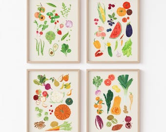 Seasonal Produce Giclée Prints: Farmhouse Kitchen Wall Art - Set of 4,  Spring, Summer, Fall, and Winter Vegetable and Fruit Posters