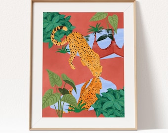 Impresión artística giclée de un guepardo bebiendo: decoración de pared con una naturaleza tranquila