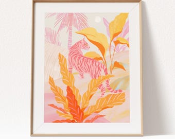 Rosa djungeltiger Giclée-tryck: Nyckfull naturväggkonst