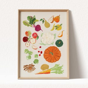 Herbst Produce Art Print - Saisonale Herbst Obst & Gemüse Illustration | Bunte Kunst für Küche | Bauern Markt Dekor