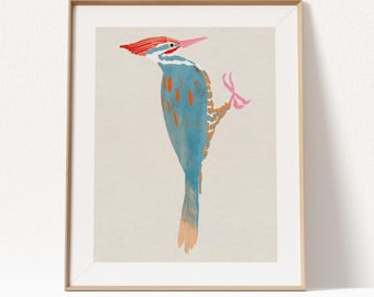 Ingelijste print van een helmspreeuw | Speelse muurdecoratie met bosvogel voor vogelliefhebbers en natuurliefhebbers