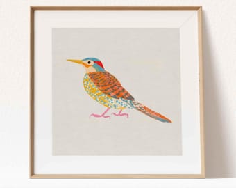 Muurkunst noordelijke flikkerende specht | Grillig bosvogeldecor voor vogelliefhebbers en natuurliefhebbers