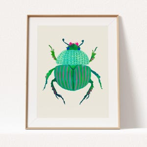 Turquoise Beetle Gouache Print: Playful Insect Nursery Wall Art