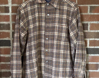 Vintage 70s Pendleton Virgin Wool Plaid Button Down, Size Large