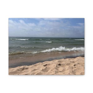 Canvas Wall Art, Lake Michigan Beach Summer Waves Decor, Michigan Scene Matte Stretched 25&quot;