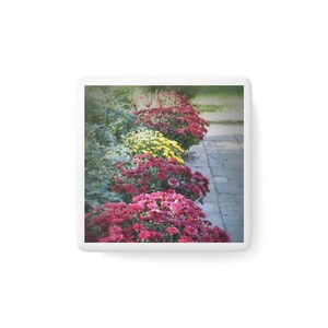 Colorful Floral Porcelain Magnet, Square | Home Décor, Gift Idea for Garden Lovers, Mother&#39;s Day, Floral Art, Kitchen Decor