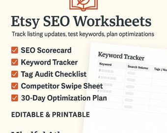 Etsy SEO Worksheets | Track Listing Updates + Keywords | Printable Optimization Tools for Sellers | Digital Download