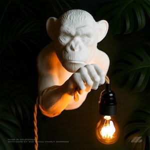 Monkey Wall Lamp (9”x12”) — 3D Printed Handcrafted Monkey Light Sculpture: Jungle Decor, Playful Lighting