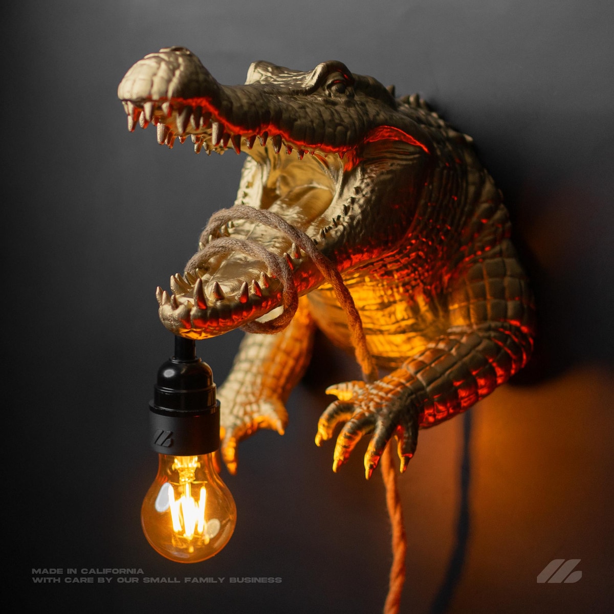 Gold Crocodile Wall Sconce | Alligator Head Lamp | Decor for Moody Interiors