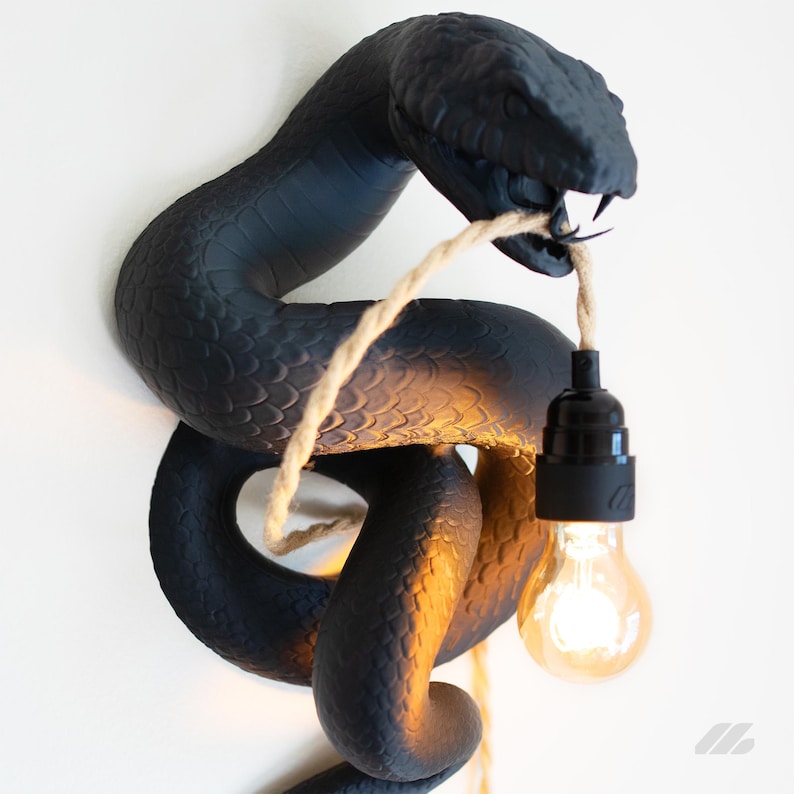 Black Snake Wall Lamp - Sculptural Serpent Sconce - Gothic Home Decor ...