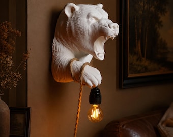 White Bear Wall Lamp – Wildlife Art Sconce | Modern Woodland Decor, Handcrafted Animal Wall Light