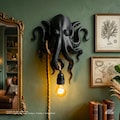 Black Octopus Sconce - Nautical Art Wall Lamp - Coastal Home Decor - Animal Lighting Gift