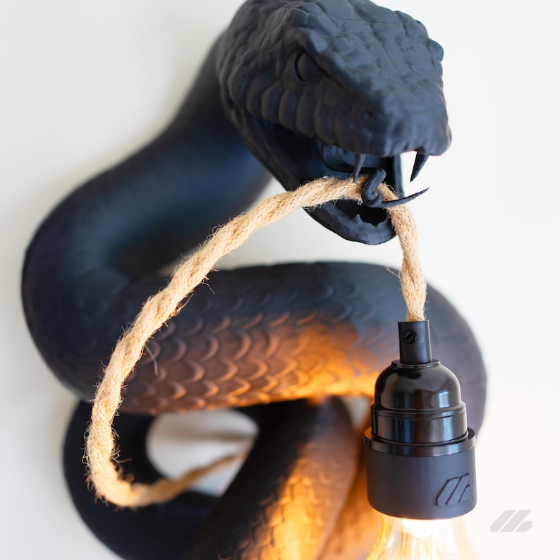 Black Snake Wall Lamp - Sculptural Serpent Sconce - Gothic Home Decor ...