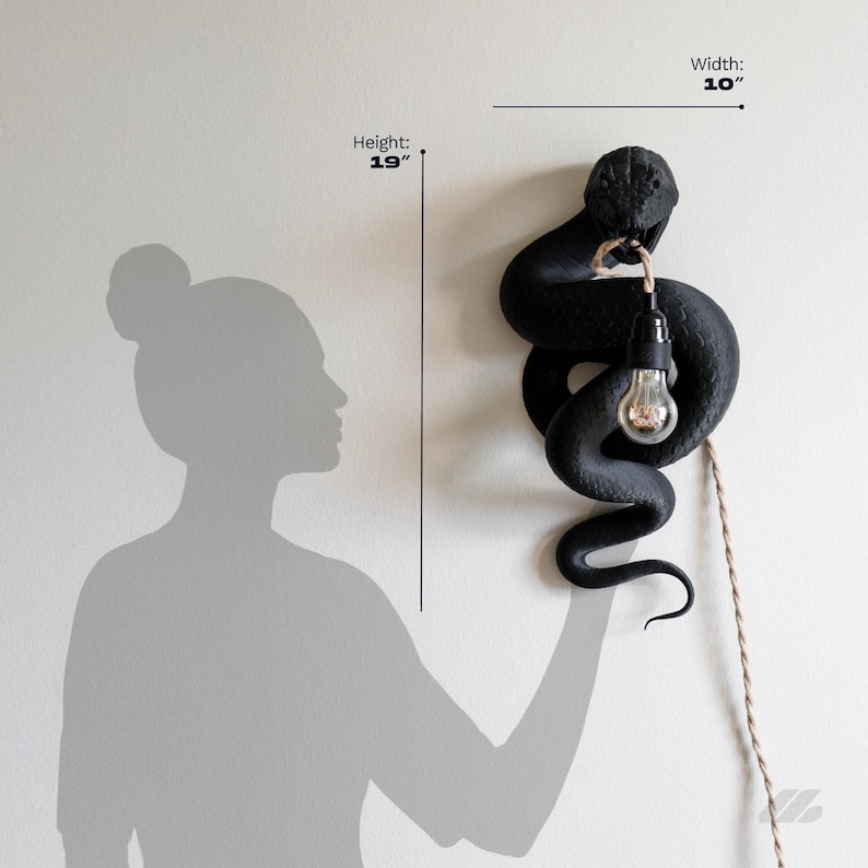 Black Snake Wall Lamp - Sculptural Serpent Sconce - Gothic Home Decor ...