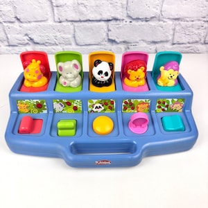 Playskool Vintage 1995 Poppin&#39; Pals Pop Up Jungle Animals Activity Toy Blue