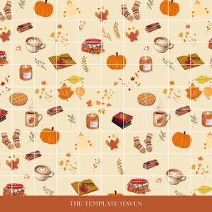 Autumn Seamless Pattern PNG, Fall Digital Paper, Pumpkin Spice Print, Cozy Fall Clipart, Sublimation Design, Fall Fabric Pattern PDF