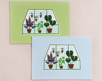 Lámina de plantas de invernadero: Arte con plantas de interior, Calathea y Monstera, 5x7"
