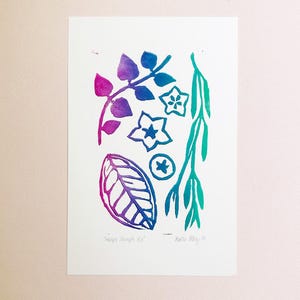 Hoya Jungle Linocut Print | houseplant print | hoya leaves | hoya flowers | hoya art | linocut gradient print | hand-printed nature art
