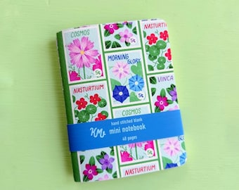 Flower Seed Packet Mini Notebook, Hand-Stitched Pocket Sized