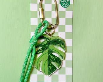 Monstera Leaf Variegated Recycled Acrylic Plant Bag Charm