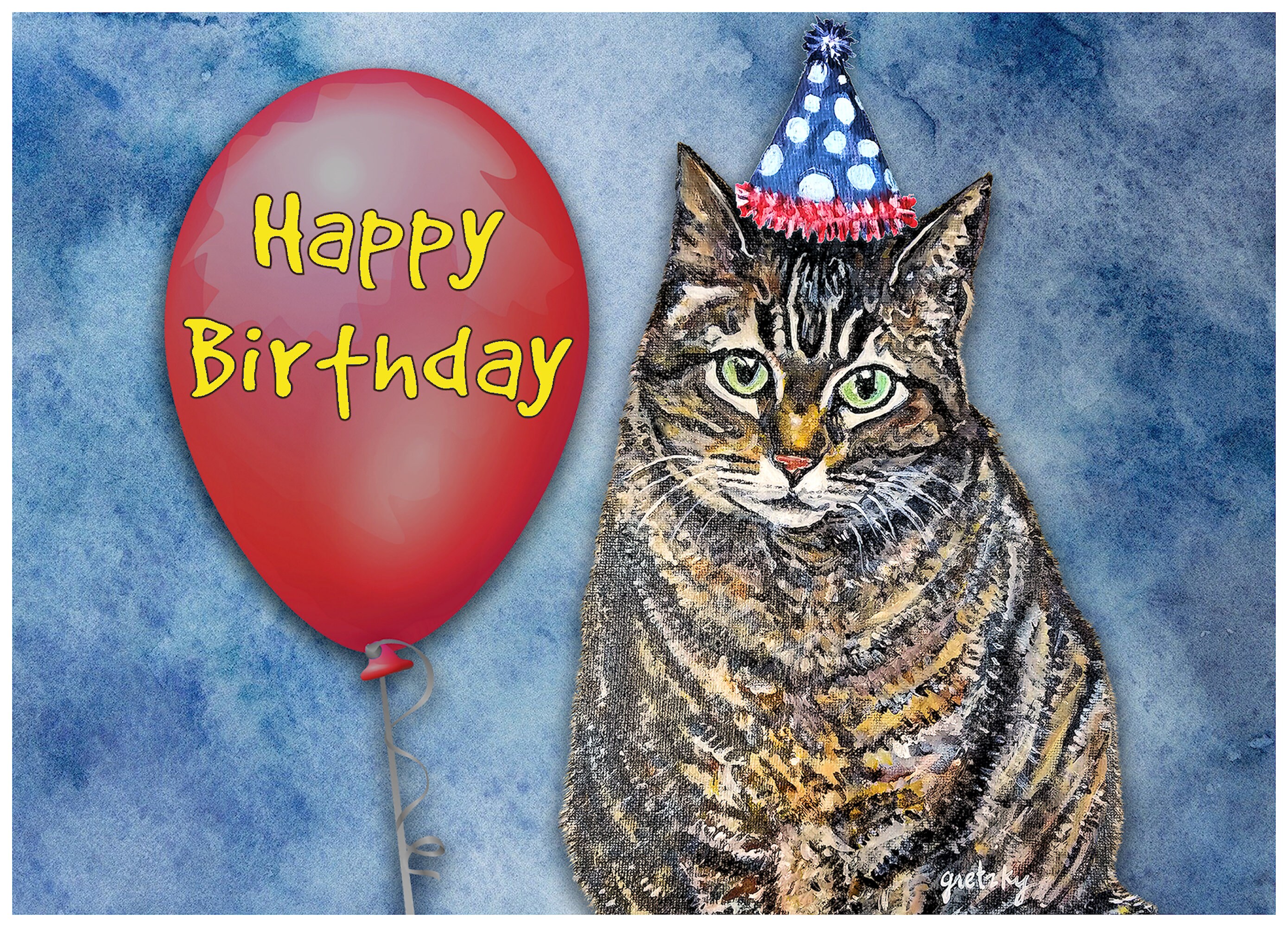 Happy Birthday Tabby Cat Printed Greeting Card with envelope | Etsy