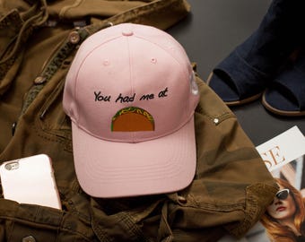 Taco Embroidered Pink Dad Hat, Foodie Gift